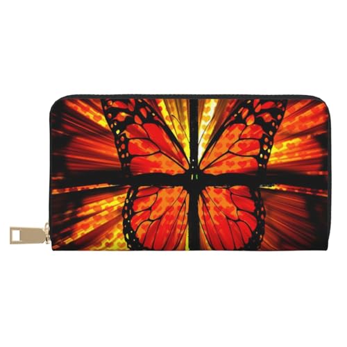 VYONNE Orange Butterfly Lange Kunstleder Clutch Chic Stilvolle Damengeldbörsen für moderne Frauen Große Kapazität Kartenhalter und Organizer-Taschen Langlebige Geldbörse Handtasche für den täglichen von VYONNE