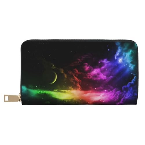 VYONNE Rainbow Sky and Moon Long Faux Leather Clutch Chic Stylish Women's Wallets for Modern Women Large Capacity Card Holder and Organizer Pockets Durable Purse Handbag for Everyday Travel, weiß, von VYONNE