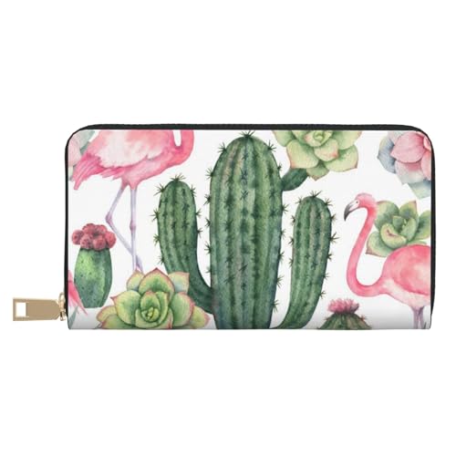 VYONNE Rosa Flamingo Sukkulenten Lange Kunstleder Clutch Chic Stilvolle Damengeldbörsen für moderne Frauen Große Kapazität Kartenhalter und Organizer-Taschen Langlebige Geldbörse Handtasche für den von VYONNE