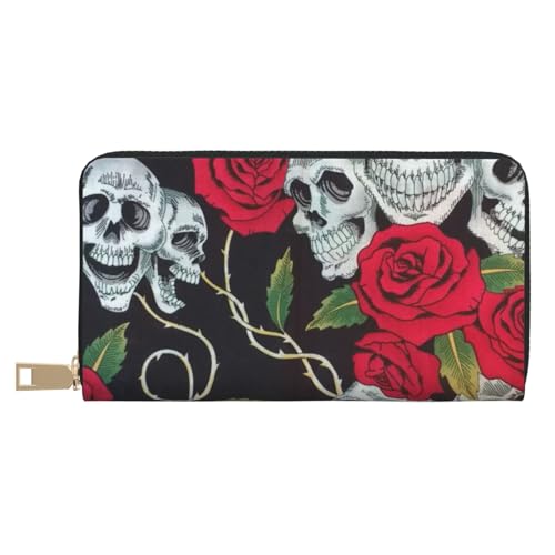 VYONNE Rose Skull Eyes Lange Kunstleder Clutch Chic Stilvolle Damengeldbörsen für moderne Frauen Große Kapazität Kartenhalter und Organizer-Taschen Langlebige Geldbörse Handtasche für den täglichen von VYONNE