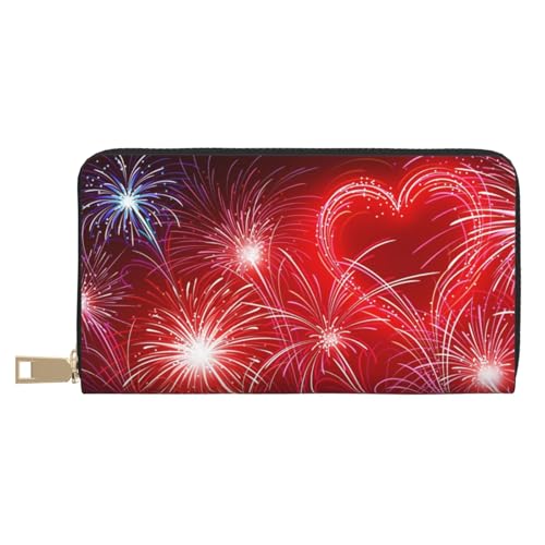 VYONNE Rote Herzen Feuerwerk Lange Kunstleder Clutch Chic Stilvolle Damengeldbörsen für moderne Frauen Große Kapazität Kartenhalter und Organizer-Taschen Langlebige Geldbörse Handtasche für den von VYONNE