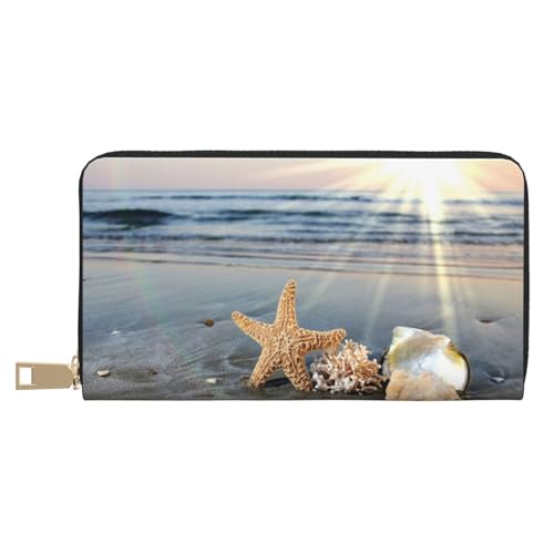 VYONNE Seashells On The Beach Long Faux Leather Clutch Chic Stylish Women's Wallets for Modern Women Large Capacity Card Holder and Organizer Pockets Durable Purse Handbag for Everyday Travel, weiß, von VYONNE