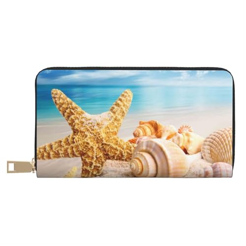 VYONNE Seestern Muschel Ocean Beach Lange Kunstleder Clutch Chic Stilvolle Damen Geldbörsen für moderne Frauen Große Kapazität Kartenhalter und Organizer-Taschen Langlebige Geldbörse Handtasche für von VYONNE