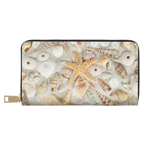 VYONNE Seestern Muschel Sandstrand Lange Kunstleder Clutch Chic Stilvolle Damengeldbörsen für moderne Frauen Große Kapazität Kartenhalter und Organizer-Taschen Langlebige Geldbörse Handtasche für den von VYONNE