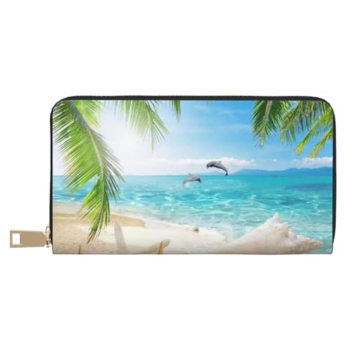 VYONNE Seestern Strand Meer Palmen Lange Kunstleder Clutch Chic Stilvolle Damen Geldbörsen für moderne Frauen Große Kapazität Kartenhalter und Organizer-Taschen Langlebige Geldbörse Handtasche für den von VYONNE