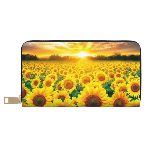 VYONNE Sunflower Field Sunset Long Faux Leather Clutch Chic Stylish Women's Wallets for Modern Women Large Capacity Card Holder and Organizer Pockets Durable Purse Handbag for Everyday Travel, weiß, von VYONNE