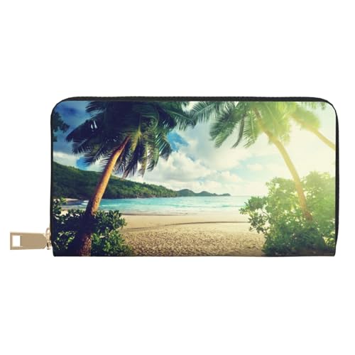 VYONNE Sunset On The Beach Long Faux Leather Clutch Chic Stylish Women's Wallets for Modern Women Large Capacity Card Holder and Organizer Pockets Durable Purse Handbag for Everyday Travel, weiß, von VYONNE