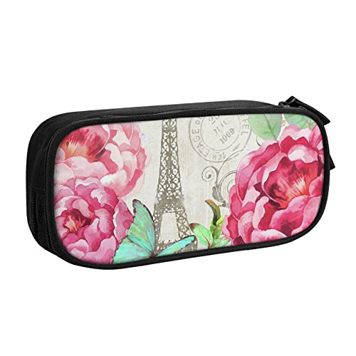 VYONNE Tasche für Schule, Bürobedarf, Libelle, französischer Turm, großes Fassungsvermögen, Federmäppchen für Studenten, Schreibwaren, Bleistiftbox, Schreibtisch mit glattem Reißverschluss, tragbarer von VYONNE
