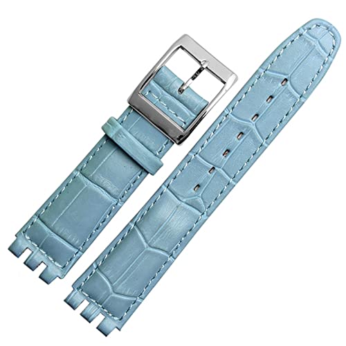 VYSLZ 17mm 19mm echtes Kalb Leder Handgelenksgurt für Swatch Watch Band Männer Frauen Alligator Muster Armband Uhrenbandzubehör(Sky blue,19mm) von VYSLZ
