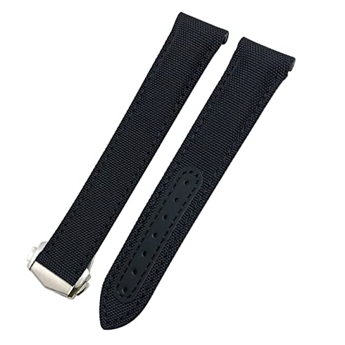 VYSLZ 19 mm 20 mm 21 mm Canvas-Leder-Armband für Omega Seamaster 300 Speedmaster AT150 Planet Ocean Nylon-Uhrenarmband(Black White 1-01,20mm) von VYSLZ