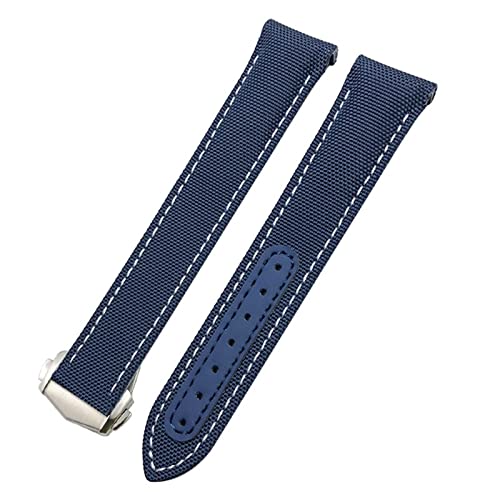 VYSLZ 19 mm 20 mm 21 mm Canvas-Leder-Armband für Omega Seamaster 300 Speedmaster AT150 Planet Ocean Nylon-Uhrenarmband(Blue White 1,20mm) von VYSLZ