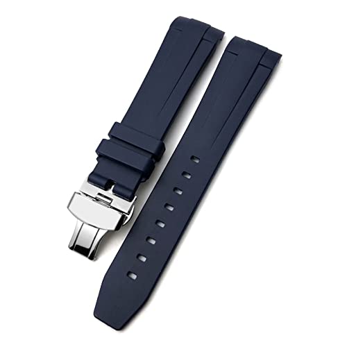 VYSLZ 19 mm 20 mm 21 mm Gummi-Silikon-Armband passend für Longines Conquest HydroConquest L3 wasserdichtes Uhrenarmband mit Dorn/Faltschließe(Blue Folding Buckle,20mm) von VYSLZ