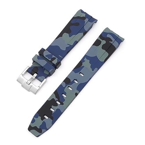 VYSLZ 20 mm Natur-Fluorkautschuk-Uhrenarmband mit gebogenem Ende. Ersatz für Rolex-Armband. Neue grüne Submariner Explorer 2 Rollen-Uhrenarmbänder(Camouflage royal blue) von VYSLZ