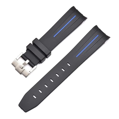 VYSLZ 20mm 22mm 21mm Gummi Uhrenarmband Für Rolex Strap Marke Armband Männer Ersatz Armbanduhr Zubehör(Black blue-silver B,21mm) von VYSLZ