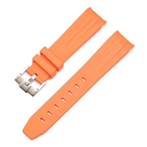 VYSLZ 20mm 22mm 21mm Gummi Uhrenarmband Für Rolex Strap Marke Armband Männer Ersatz Armbanduhr Zubehör(Orange-silver buckle,20mm) von VYSLZ