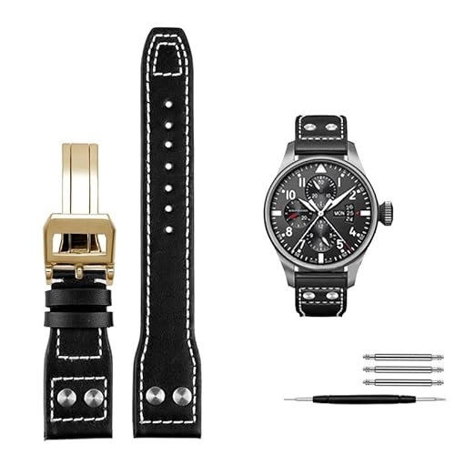 VYSLZ 21 mm 22 mm Kalbsleder-Armband als Ersatz für IWC Watch Pilot PORTOFINO Mark18 Armbänder mit Faltschließe(Black gold,21mm) von VYSLZ