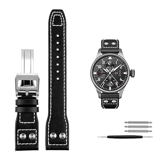 VYSLZ 21 mm 22 mm Kalbsleder-Armband als Ersatz für IWC Watch Pilot PORTOFINO Mark18 Armbänder mit Faltschließe(Black silver,21mm) von VYSLZ
