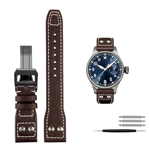 VYSLZ 21 mm 22 mm Kalbsleder-Armband als Ersatz für IWC Watch Pilot PORTOFINO Mark18 Armbänder mit Faltschließe(Brown black,22mm) von VYSLZ