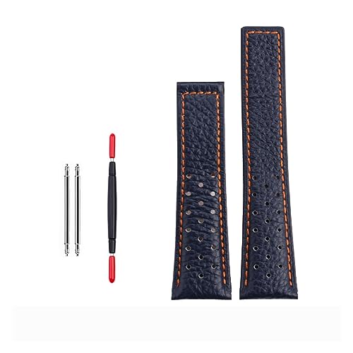 VYSLZ 22 mm echtes Kalbsleder-Armband für TAG für HEUER-Armband MONACO CARRERA Hochwertiges Lederarmband(Blue orange line) von VYSLZ