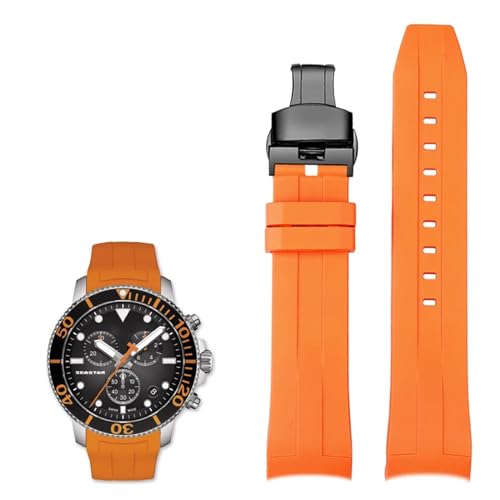 VYSLZ 22mm Silikon Uhrenarmbänder Für Tissot T120417 T120407 Quarz Zifferblatt Gummi Sport Männer Armband Armband Wasserdicht(Orange black) von VYSLZ