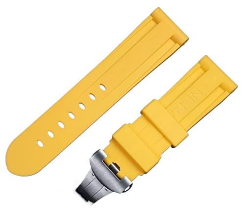 VYSLZ 24mm Natur Weiches Gummi Armband Für Panerai Strap Schmetterling Schnalle Für PAM111/441/389 Gürtel Uhr Band Zubehör(Yellow) von VYSLZ