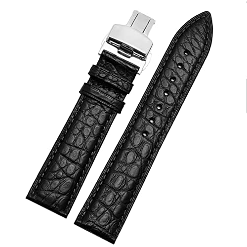 VYSLZ Crocodile Leder -Uhrband für jedes Marken -Armband 16 17 18 19 -mm -Träger mit Klappverschluss(Black silver,18mm) von VYSLZ