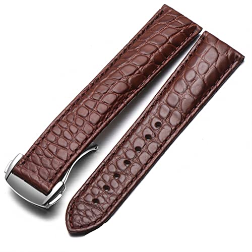 VYSLZ Crocodile Leder Uhrengurt Männer und Frauen Stil für Omega Seahorse Deville 18mm 19mm 20mm Original Uhrenband (Color : Brown-silver, Size : 20mm) von VYSLZ