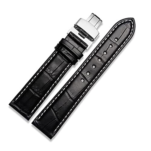 VYSLZ Echtes Leder -Uhrband mit Schmetterlingsverschluss Bändern Croco -Armband für Männer Striche 12 13 14 15 16 17 18 19 20 21 22 23 24 mm(Black white,28mm) von VYSLZ