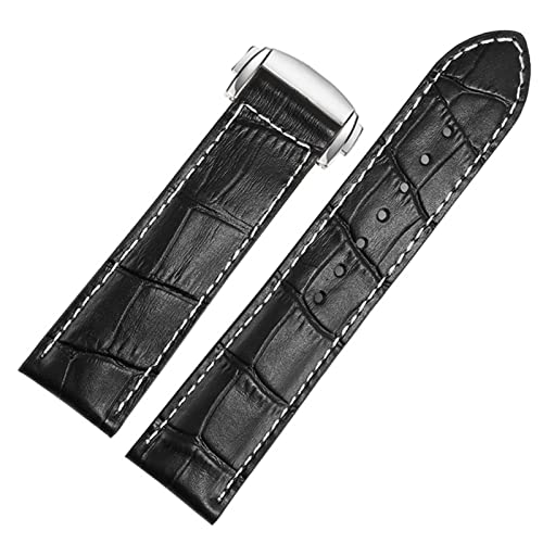VYSLZ Echtes Leder -Uhrenband für Hamilton Kaqi Field Aviation Frosted Folding Schnalle Watch Kette 20mm 22 mm Riemen(Black-silver,22mm) von VYSLZ