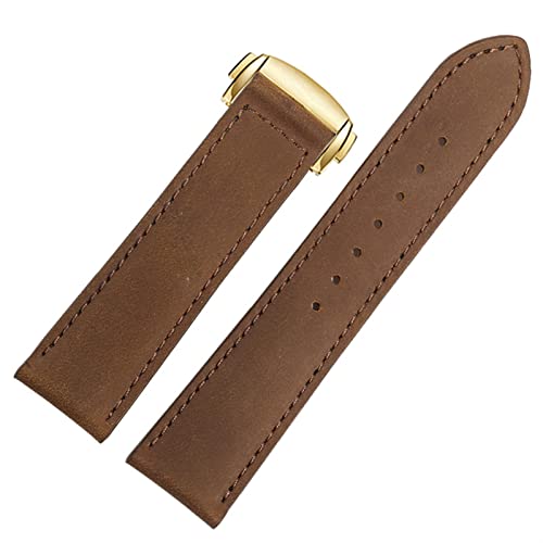 VYSLZ Echtes Leder -Uhrenband für Hamilton Kaqi Field Aviation Frosted Folding Schnalle Watch Kette 20mm 22 mm Riemen(Brown-gold,22mm) von VYSLZ