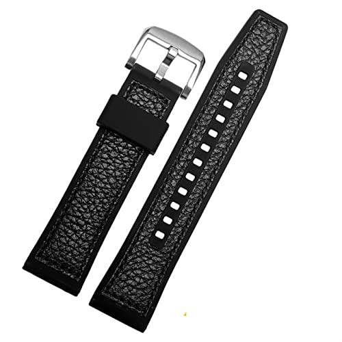 VYSLZ Echtes Leder mit Silikonboden -Uhrband für SRPD76K1 SRPE80K1 SRPE79K1 Armband Sports wasserdichtes Riemen 22mm schwarzbraun(Black silver) von VYSLZ