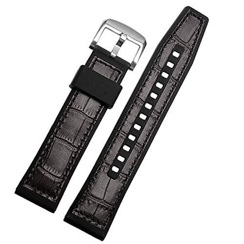 VYSLZ Echtes Leder mit Silikonboden -Uhrband für SRPD76K1 SRPE80K1 SRPE79K1 Armband Sports wasserdichtes Riemen 22mm schwarzbraun(Brown A silver) von VYSLZ