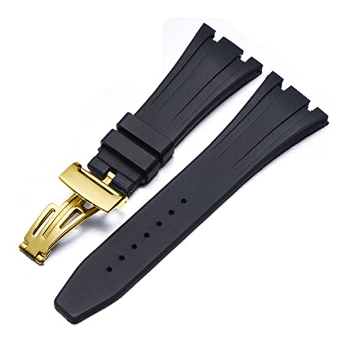 VYSLZ Für AP Royal Oak Offshore 15400/15202/15703 Gummi-Silikon-Uhrenarmband Herren-Uhrenarmband-Zubehör 27 mm 28 mm(Black Gold,28mm) von VYSLZ
