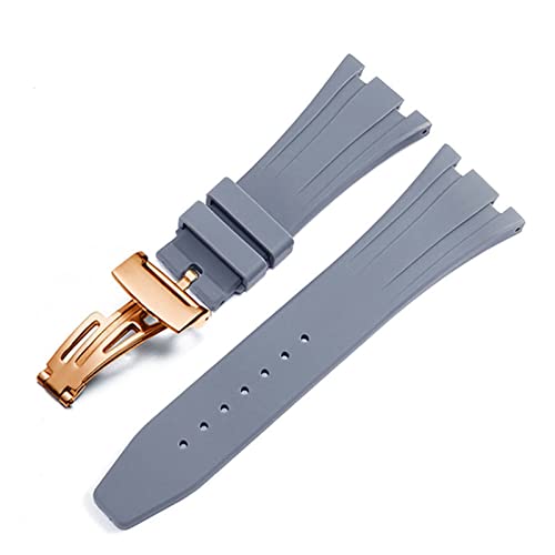 VYSLZ Für AP Royal Oak Offshore 15400/15202/15703 Gummi-Silikon-Uhrenarmband Herren-Uhrenarmband-Zubehör 27 mm 28 mm(Grey Rose Gold,28mm) von VYSLZ