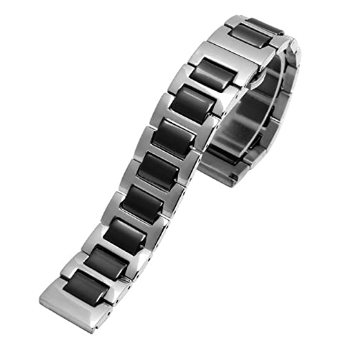 VYSLZ Für Frauen Mann Keramikarmband Edelstahl Kombination Watchband 12 14 15 16 18 20 22mm Gurt Fashion Watch Watchwatch Band(Black silver,17mm) von VYSLZ