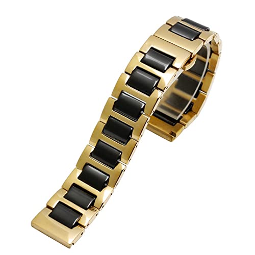 VYSLZ Für Frauen Mann Keramikarmband Edelstahl Kombination Watchband 12 14 15 16 18 20 22mm Gurt Fashion Watch Watchwatch Band(Golden black,16mm) von VYSLZ