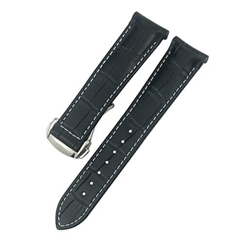 VYSLZ Für Omega Seamaster Diver 300 Aqua Terra AT150 Kauflädensgurt echtes Leder -Uhrband 19mm 20 mm 21mm gebogenes Ende Uhrenband(Blk white round,22mm) von VYSLZ