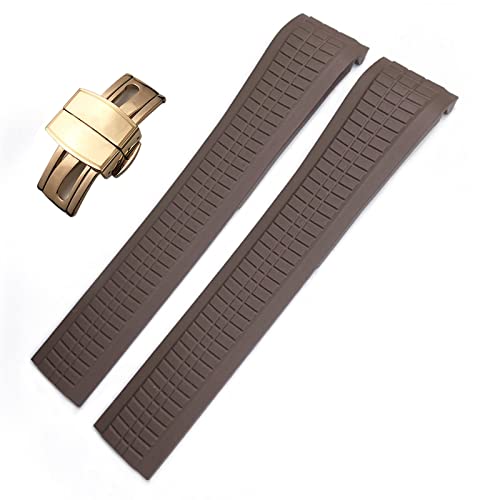 VYSLZ Für Patek 5164A 5167A AQUANAUT Philippe Series Butterfly-Schnalle Silikon-Uhrenarmband 21 mm Bunte Fluorkautschuk-Uhrenarmbänder für Mann und Frau(Brwon,Rose Buckle) von VYSLZ