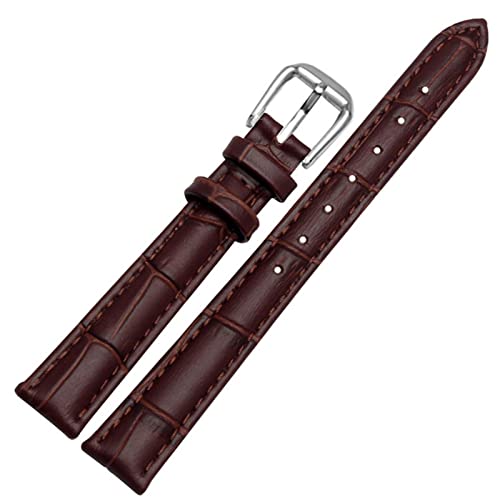 VYSLZ Für jedes Marken -Leder -Uhrband für Mädchen und Student Crocodile Grain Band 10 12 14 16 18 mm schwarz braun rot weiß blau Gurt(Brown-silver pin,12mm) von VYSLZ