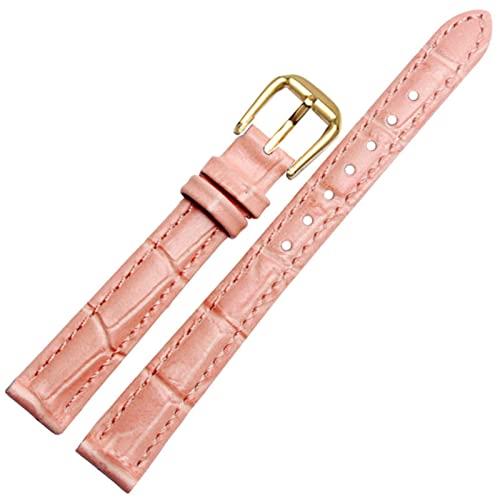 VYSLZ Für jedes Marken -Leder -Uhrband für Mädchen und Student Crocodile Grain Band 10 12 14 16 18 mm schwarz braun rot weiß blau Gurt(Pink-gold pin,16mm) von VYSLZ