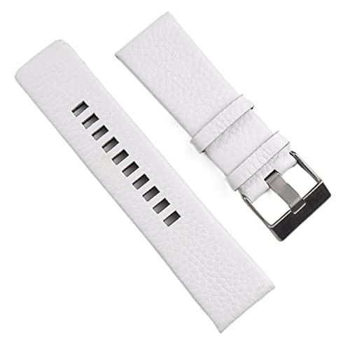 VYSLZ Klassisches 22 24 26 28 mm Litschi-Textur-Echtleder-Armband für Diesel, schwarz, weiß, braun, Uhrenarmband(White,22mm) von VYSLZ