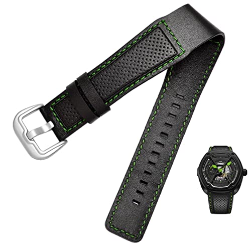 VYSLZ Kuhhaftläden -Leder -Uhrenband für Dietrich OTC-AO1 OT-3 Riemen schwarz 24mm Armband Stomata Cowhide Schwarze Armbanduhr(Black green silver) von VYSLZ