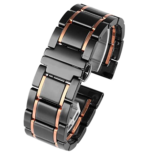 VYSLZ Luxuskeramik und Edelstahl 20 mm 22 mm schwarzer Goldgurt für Männer Frauen Uhrengurt Armband Armband(Black X rosegold,20mm) von VYSLZ