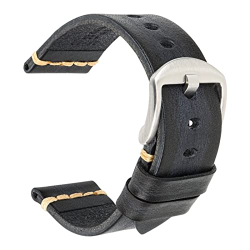 VYSLZ Maikes Echtes Leder Armband Für Galaxy Uhr Band 20mm 22mm 24mm Uhr Band Tissote Timex Omega Handgelenk armbänder(Ash Black-Silver,20mm) von VYSLZ