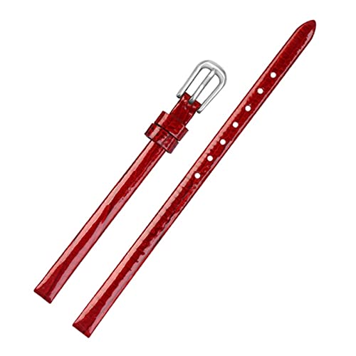 VYSLZ Mini Watch Band 6mm echtes Lederarmband Damen Fashion Watchband kleiner Riemen(Red silver buckle) von VYSLZ