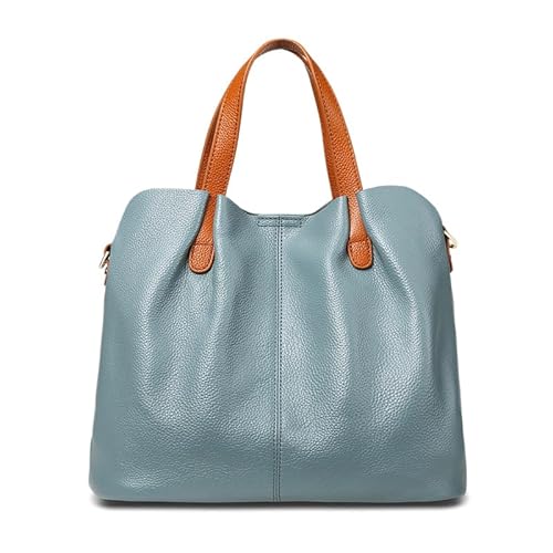 VYSLZ Modische Damen-Handtaschen, großes Fassungsvermögen, echtes Rindsleder, Umhängetasche, luxuriöse Designer-Taschen, Damengeldbörsen, blau, 33-15-25cm von VYSLZ