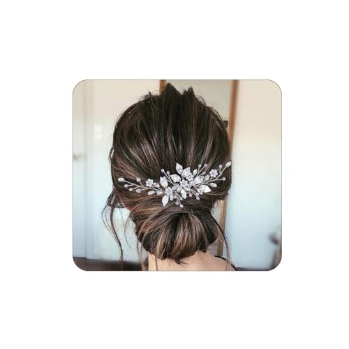 Braut Hochzeit Haarkämme Blume Perle Kopfschmuck Braut Kristall Blatt Haarschmuck für Frauen und Mädchen (Silber) von VYZUTR
