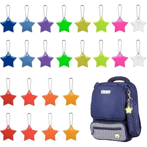 VYZUTR 24 Pcs Reflektor Anhänger, Schlüsselanhänger, Kinder Reflektor Anhänger für Puppensitze Rucksack Handtasche Jacken Rollstuhl Gehen Laufen Mitgebsel von VYZUTR