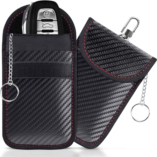 VYZUTR Schutz Autoschlüssel, 2 Stück Mini Faraday Taschen Kohlefaser Leder Keyless Go Schutzhülle Blocker Schlüsseletui 14,5 x 9,5cm von VYZUTR