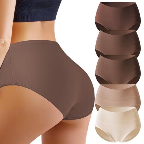 VZGZIL Unterhosen Damen Hohe Taille Baumwolle Unterwäsche Frauen Atmungsaktiv Slips Hipster Panties 5er Pack von VZGZIL